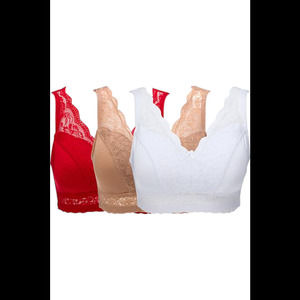 Rhonda Shear Women's 3-pack Bra Midnight Scarlet Red/White/Sienna - Regular